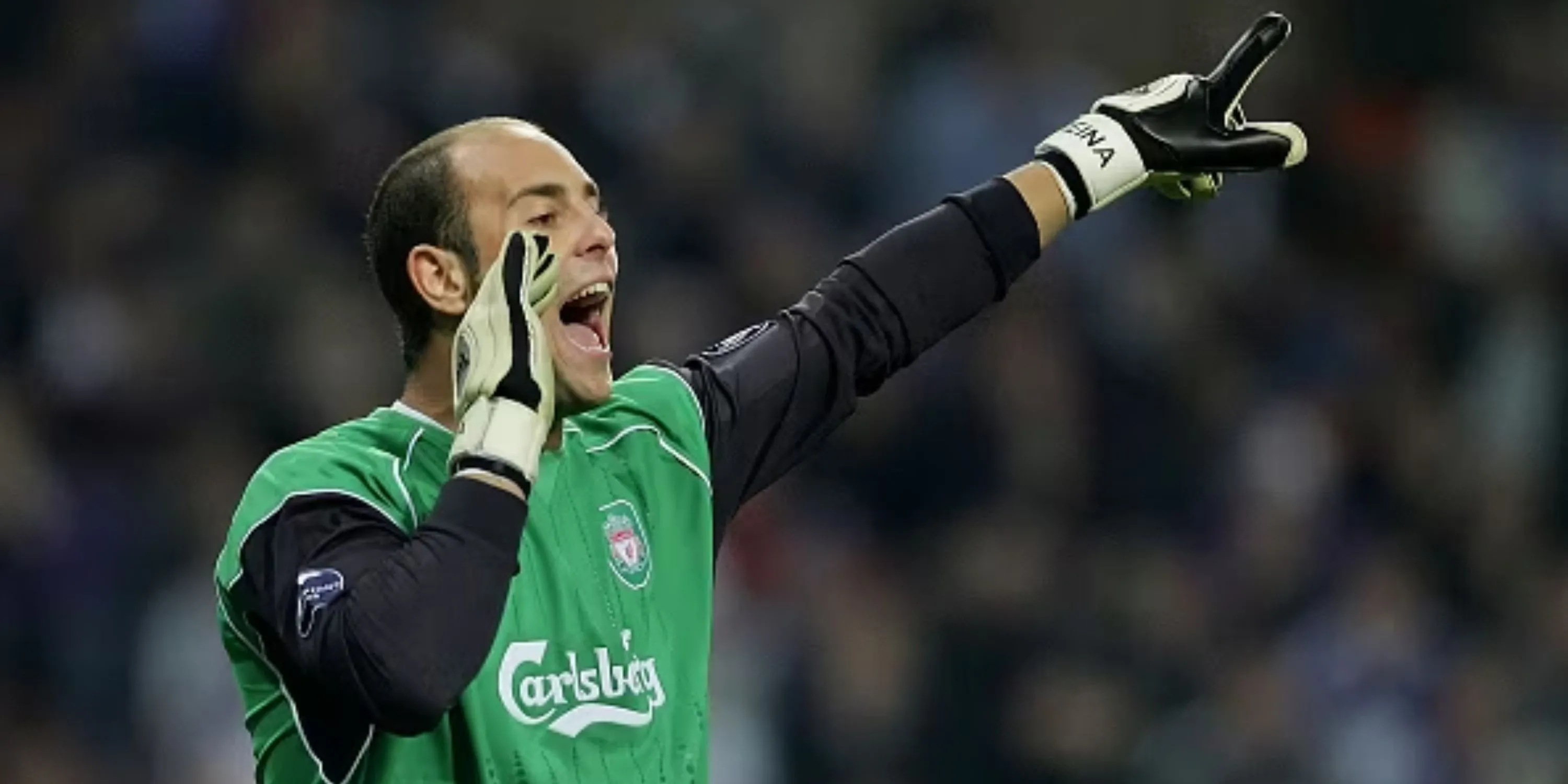Thủ môn Pepe Reina đang đứng trong khung gỗ của Liverpool.