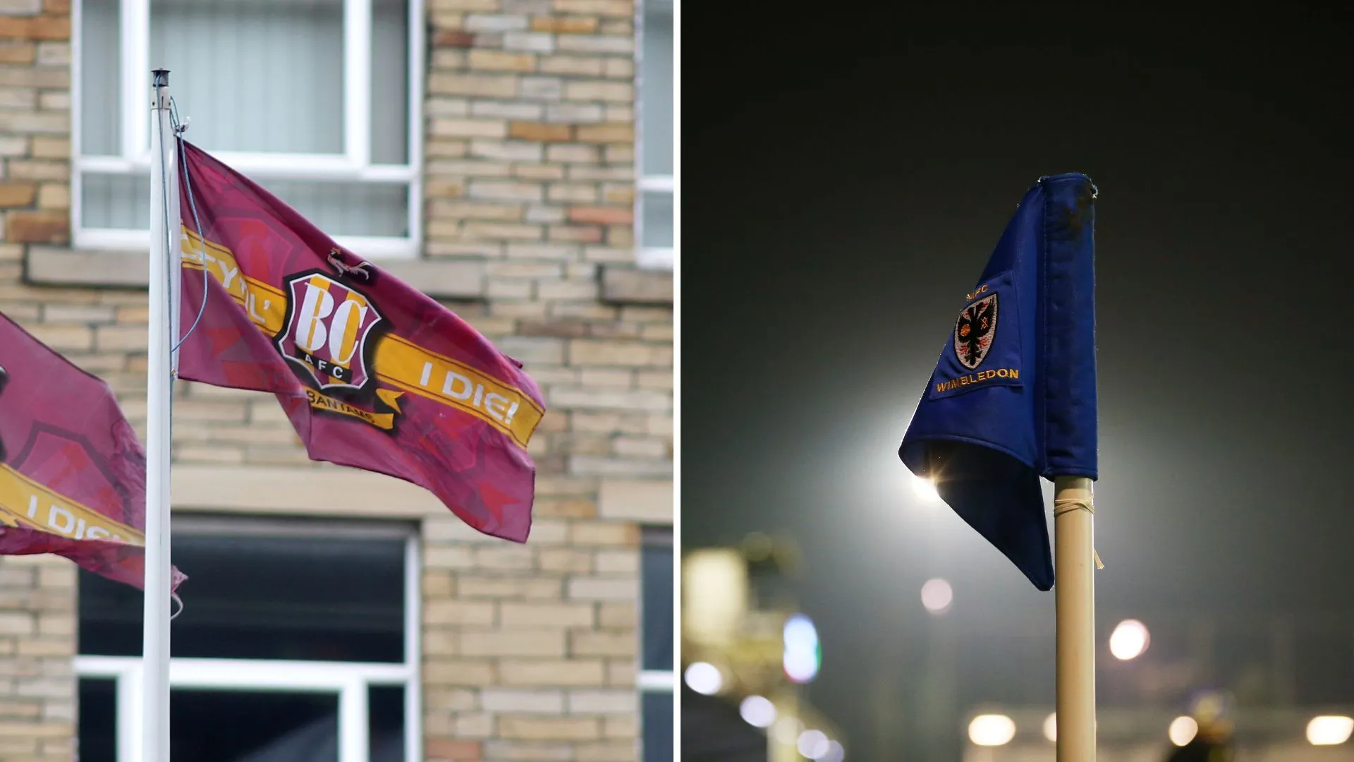 Cờ của Bradford City và AFC Wimbledon trên sân vận động