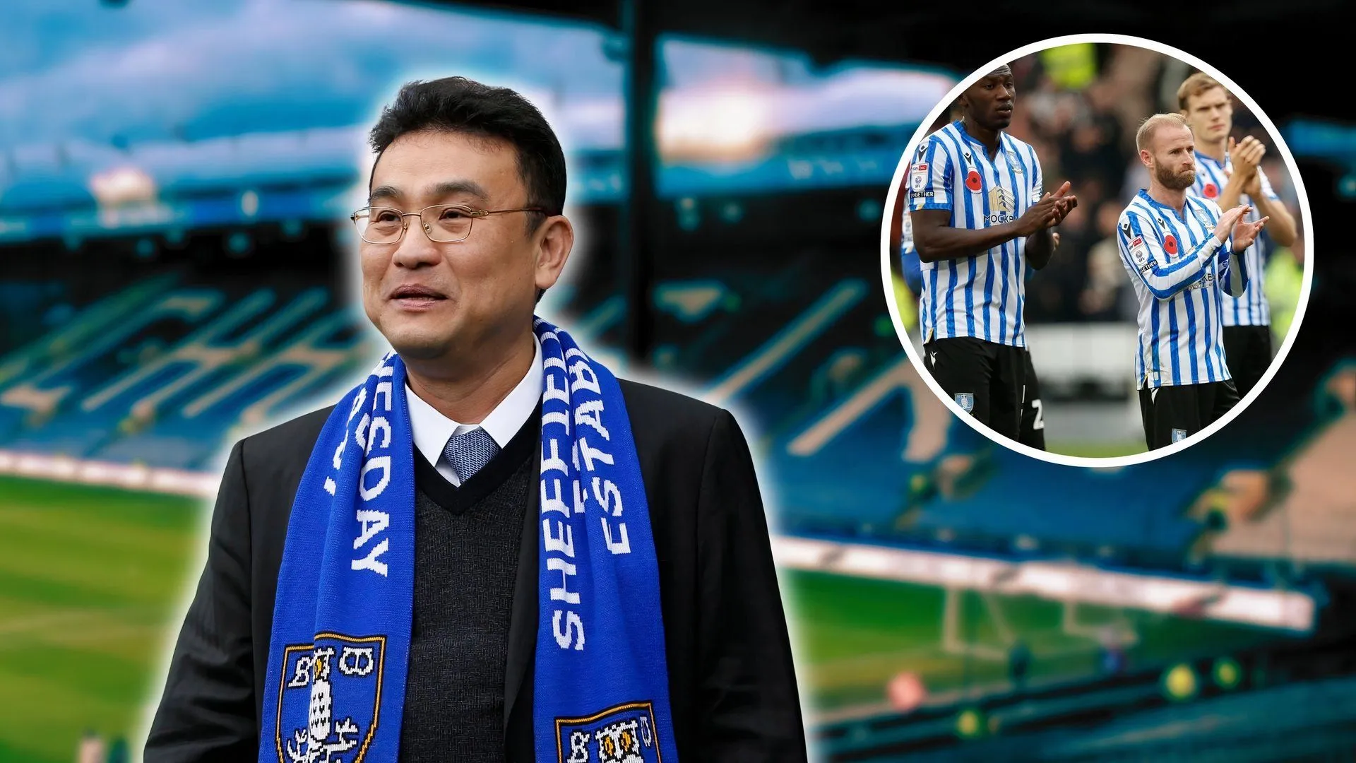 Chủ tịch Dejphon Chansiri của Sheffield Wednesday cùng các cầu thủ tại sân Hillsborough, trong bối cảnh tương lai CLB còn nhiều bất định.