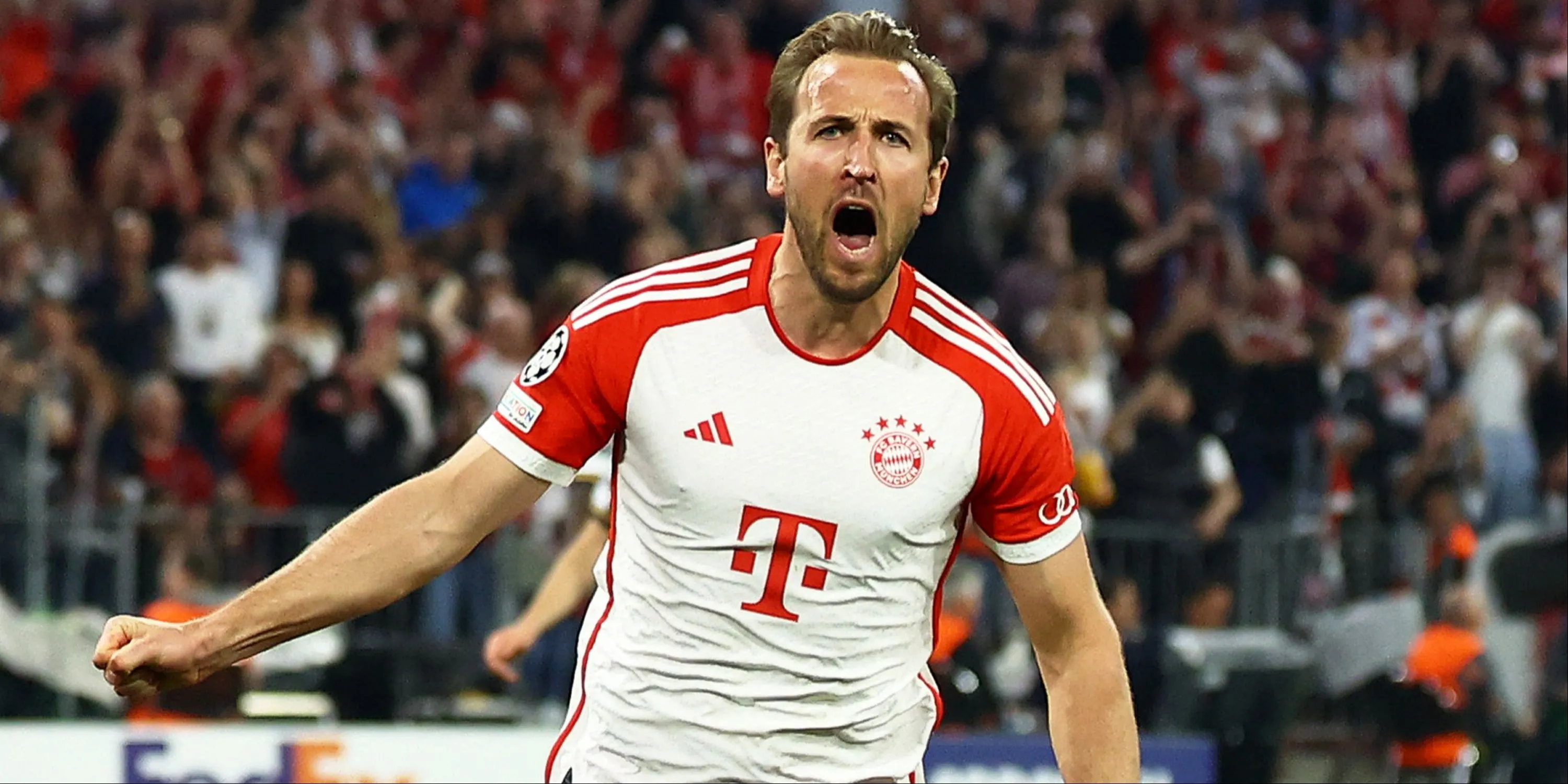 Harry Kane ăn mừng sau khi ghi bàn cho Bayern Munich.